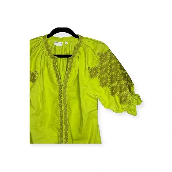 Julia Amory 𖤗 Coatue Mademoiselle Short Sleeve Embroidery Dress 𖤗 Chartreuse 𖤗 M - Picture 5 of 16